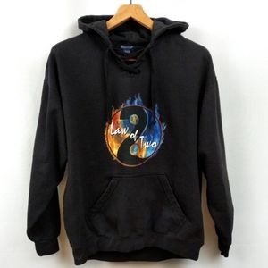 Sweatshirt Hooded Pullover Lace Up Kangaroo Pouch Band Graphic Popover Black 2XL